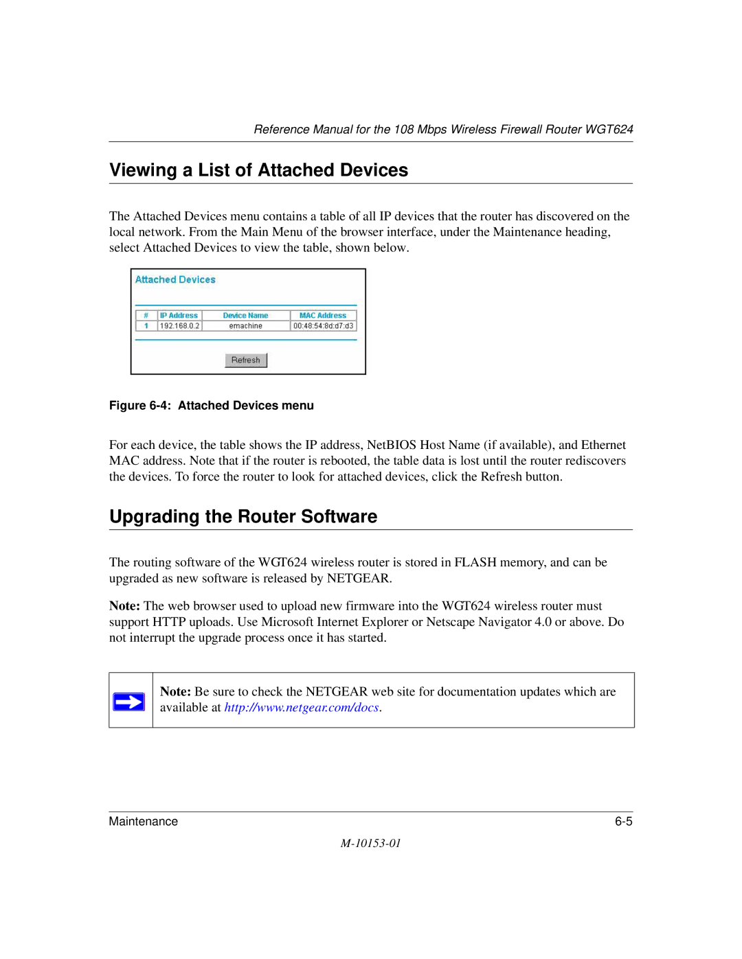 NETGEAR WGT624 manual Viewing a List of Attached Devices, Upgrading the Router Software 