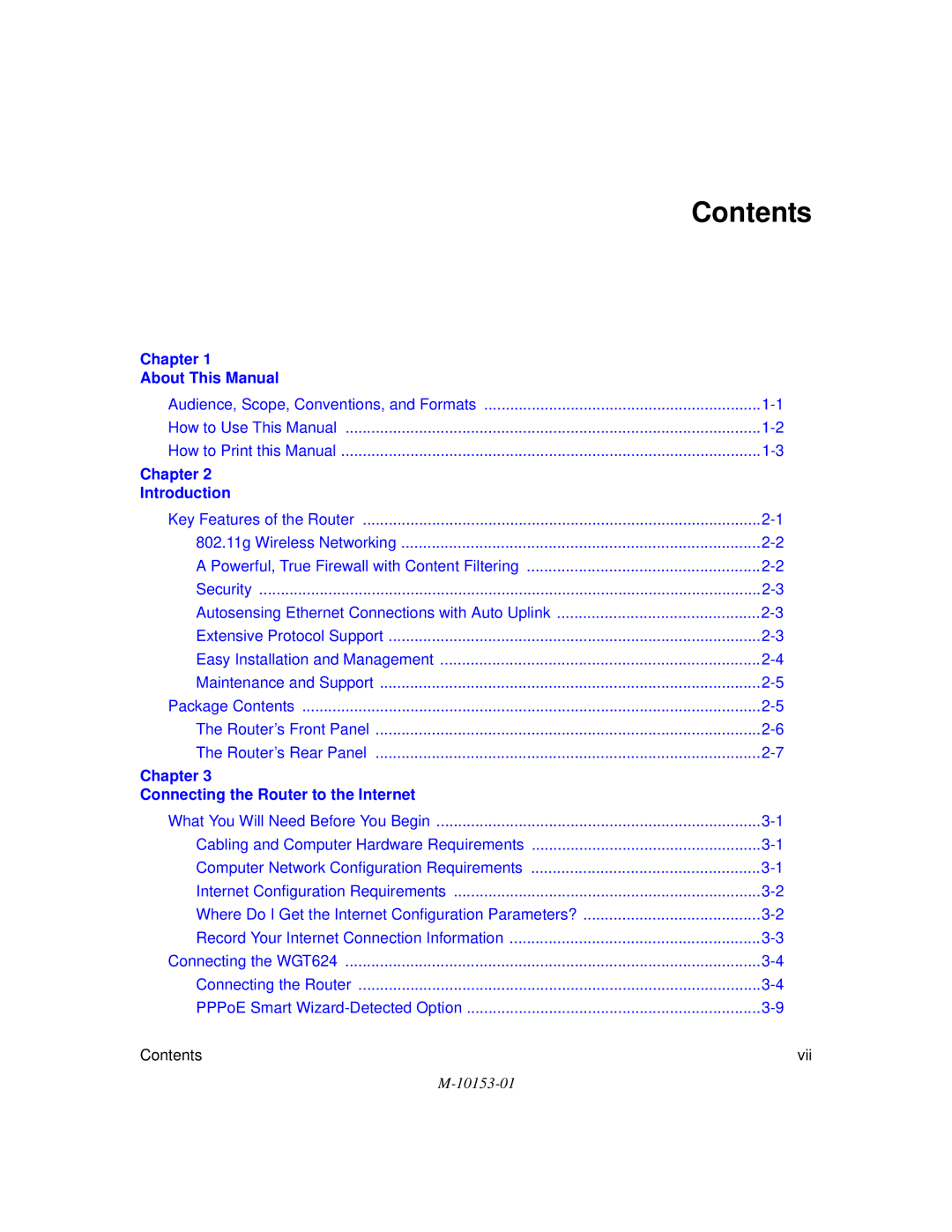 NETGEAR WGT624 manual Contents 