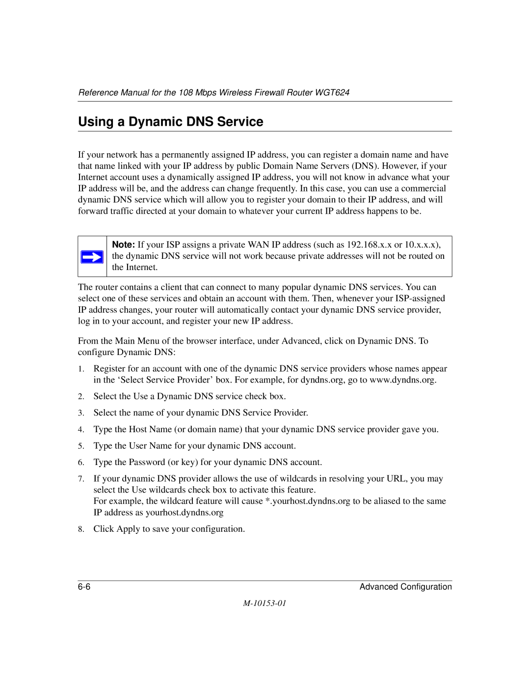 NETGEAR WGT624 manual Using a Dynamic DNS Service 