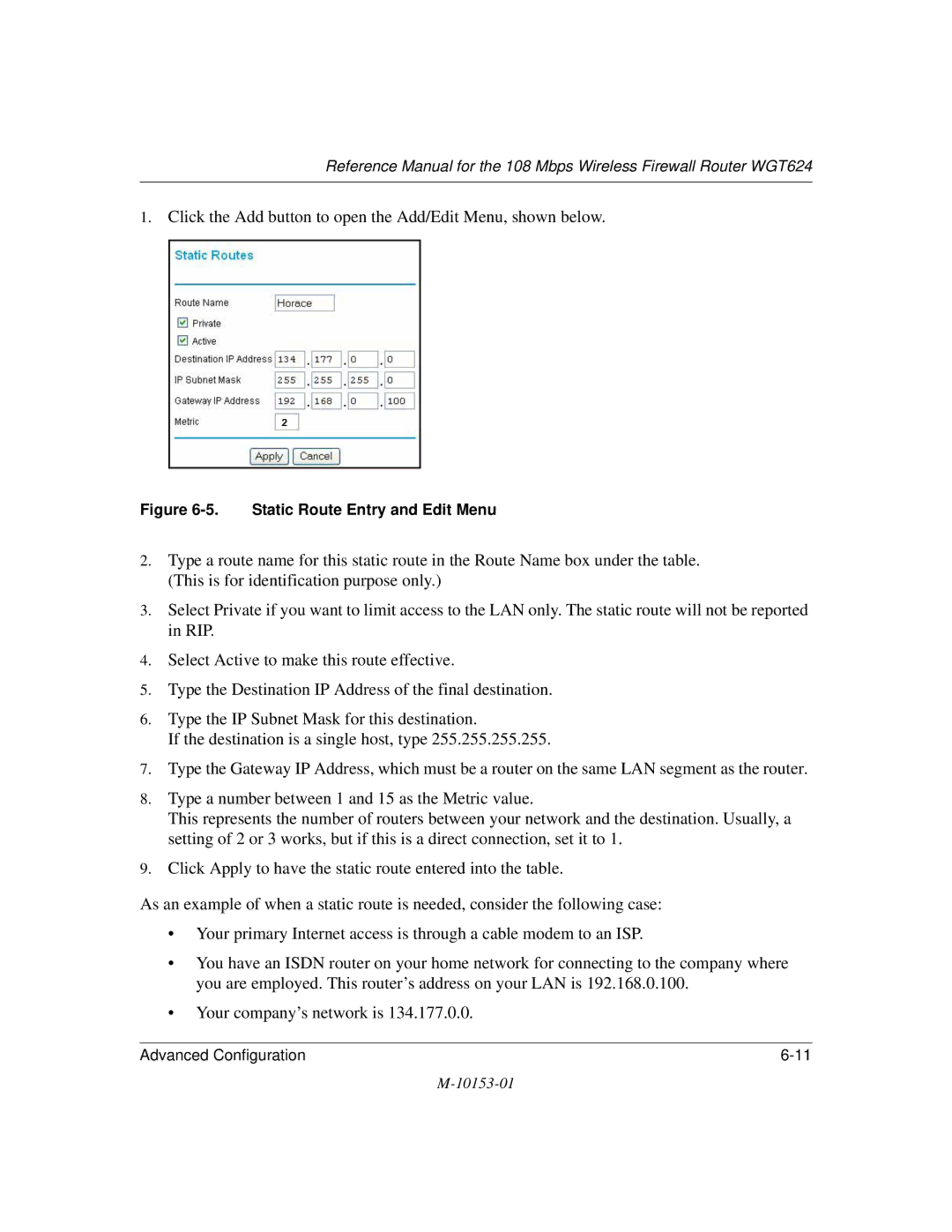 NETGEAR WGT624 manual Click the Add button to open the Add/Edit Menu, shown below 