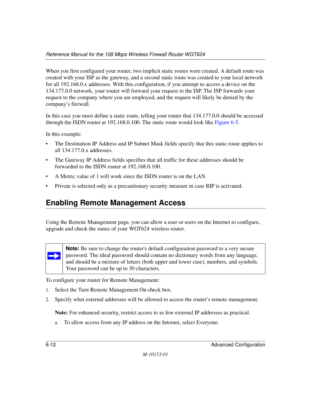 NETGEAR WGT624 manual Enabling Remote Management Access 