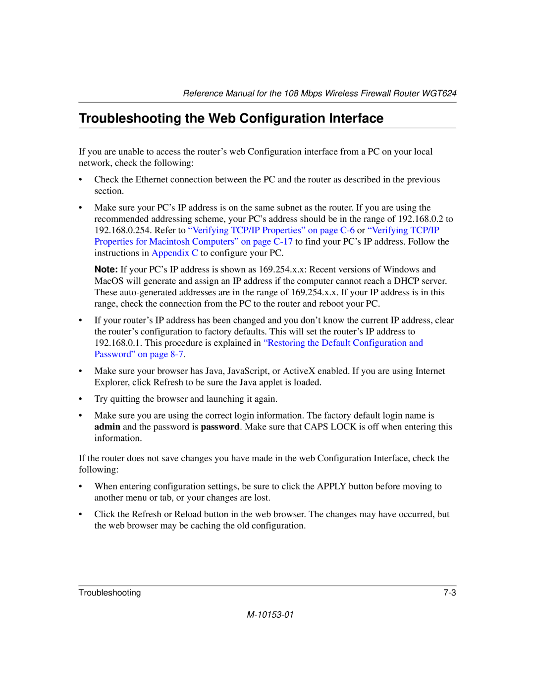 NETGEAR WGT624 manual Troubleshooting the Web Configuration Interface 