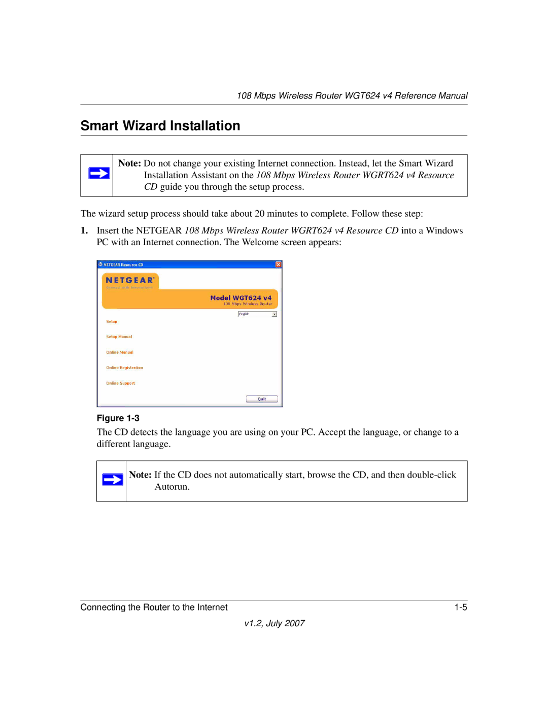 NETGEAR WGT624 manual Smart Wizard Installation 