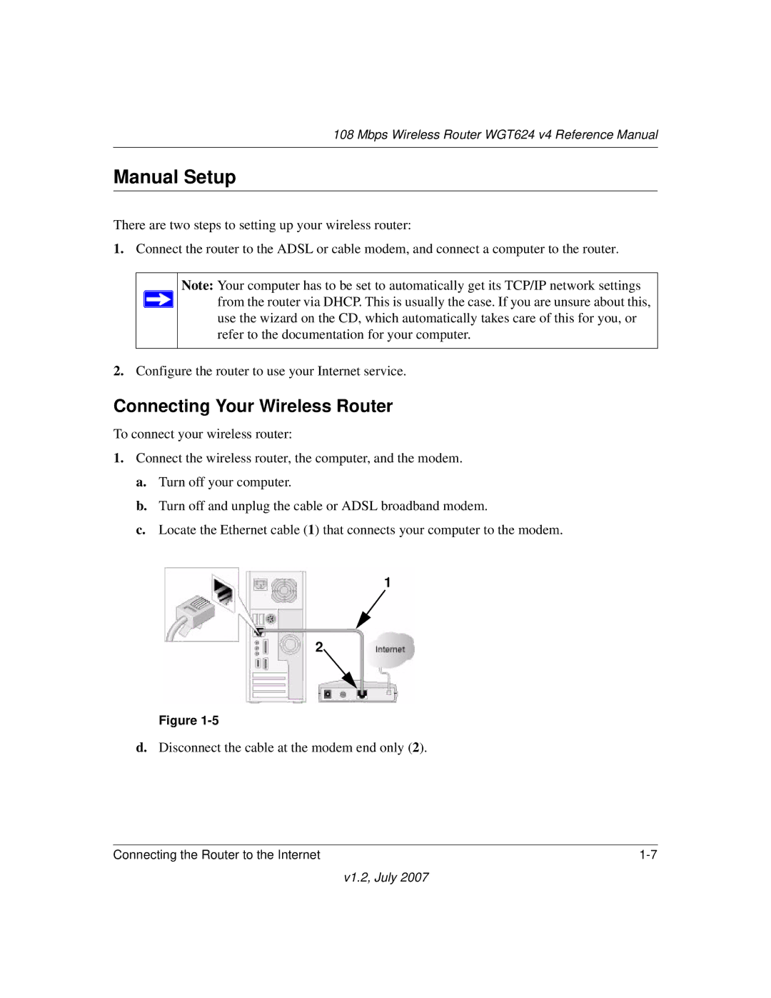 NETGEAR WGT624 manual Manual Setup, Connecting Your Wireless Router 