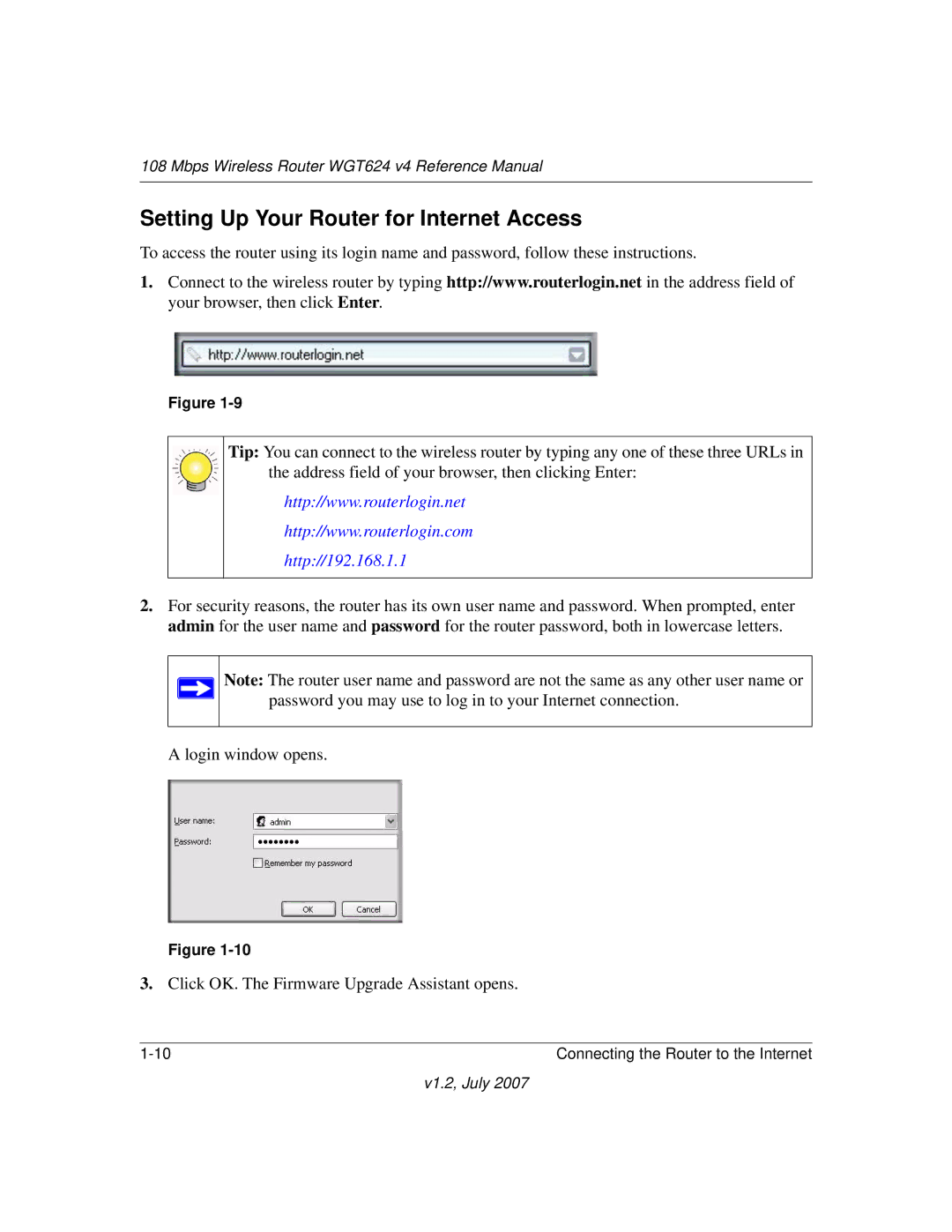 NETGEAR WGT624 manual Setting Up Your Router for Internet Access, Http//192.168.1.1 