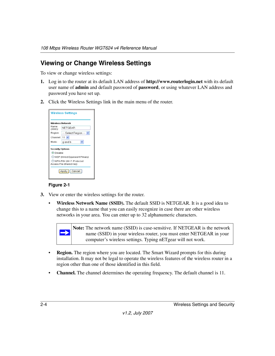 NETGEAR WGT624 manual Viewing or Change Wireless Settings 