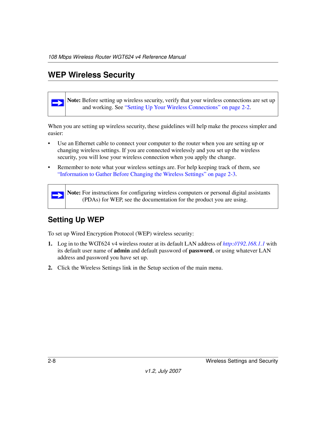 NETGEAR WGT624 manual WEP Wireless Security, Setting Up WEP 