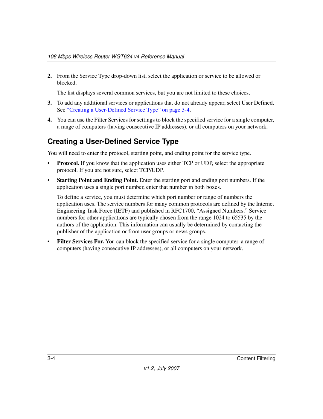 NETGEAR WGT624 manual Creating a User-Defined Service Type 