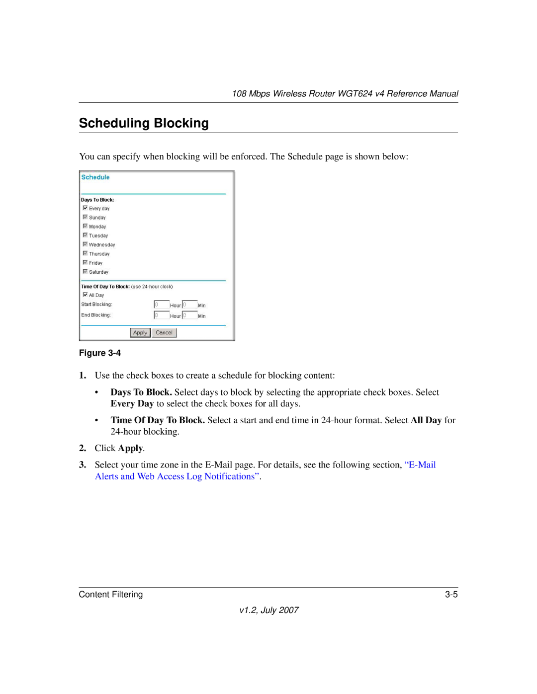 NETGEAR WGT624 manual Scheduling Blocking 