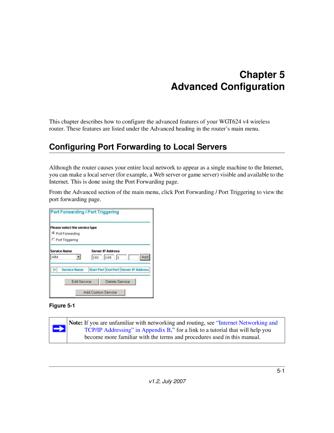 NETGEAR WGT624 manual Chapter Advanced Configuration, Configuring Port Forwarding to Local Servers 