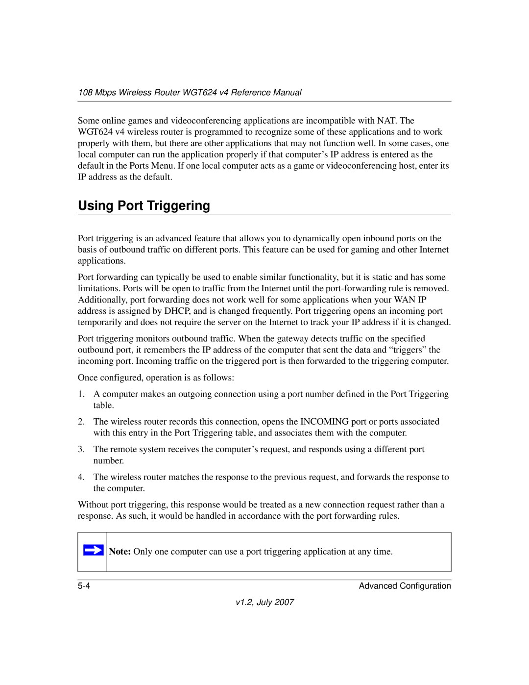 NETGEAR WGT624 manual Using Port Triggering 