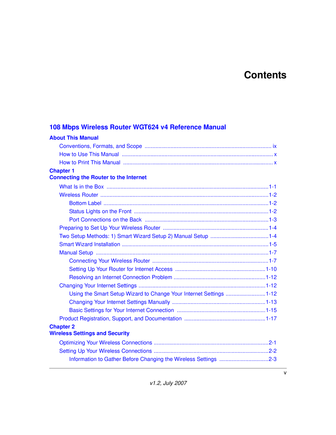 NETGEAR WGT624 manual Contents 