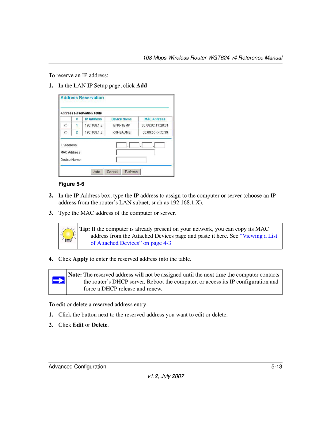 NETGEAR WGT624 manual Click Edit or Delete 