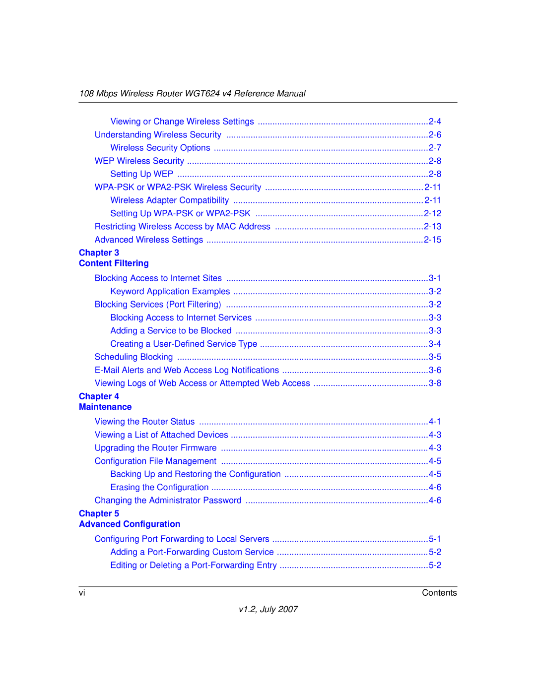 NETGEAR WGT624 manual Chapter Content Filtering 