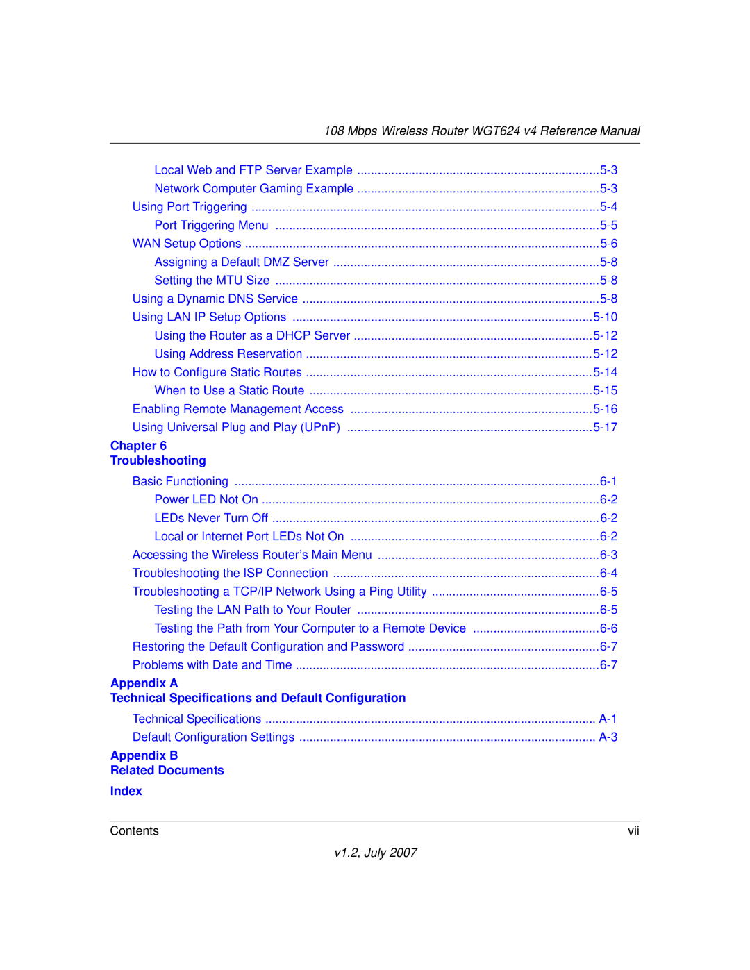 NETGEAR WGT624 manual Chapter Troubleshooting 