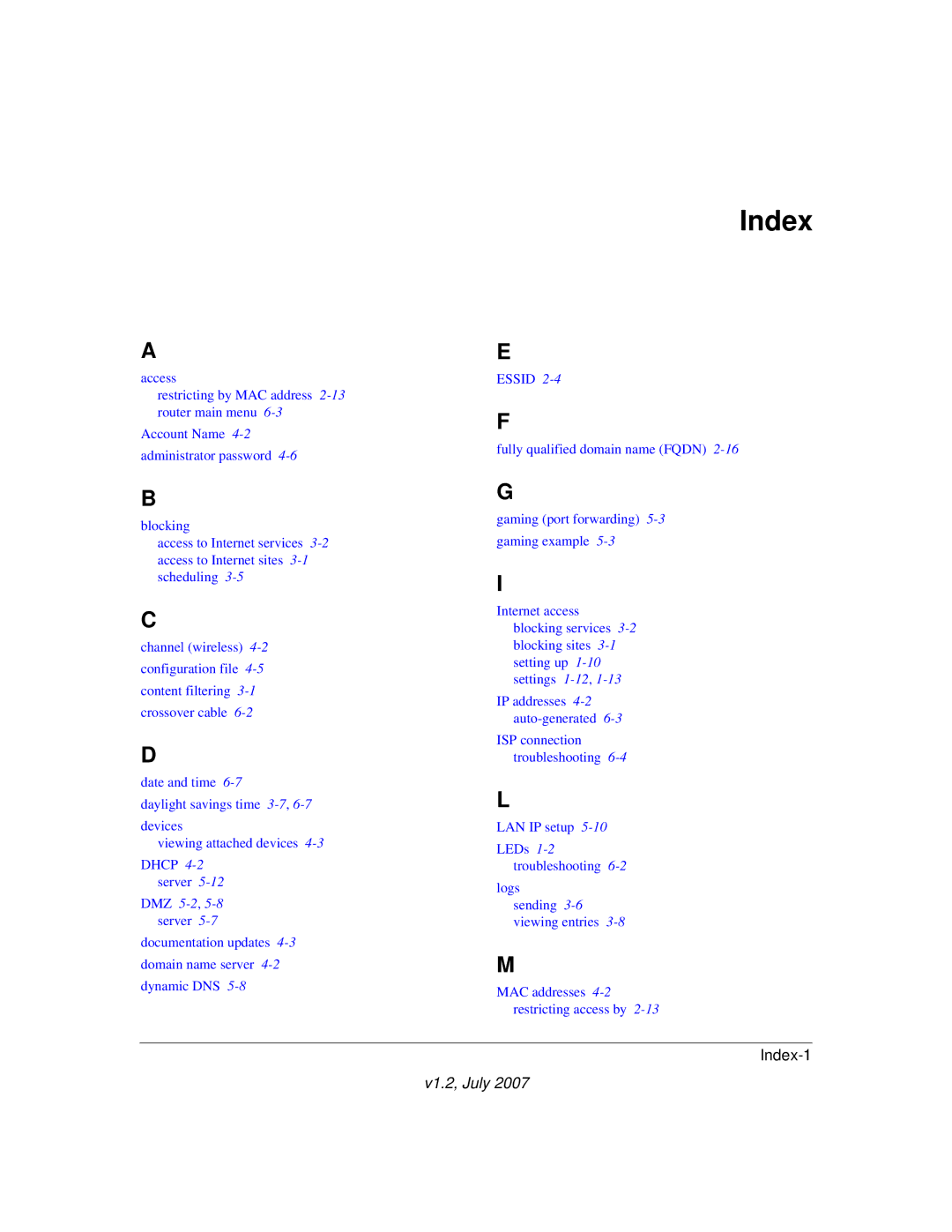 NETGEAR WGT624 manual Index, Essid 