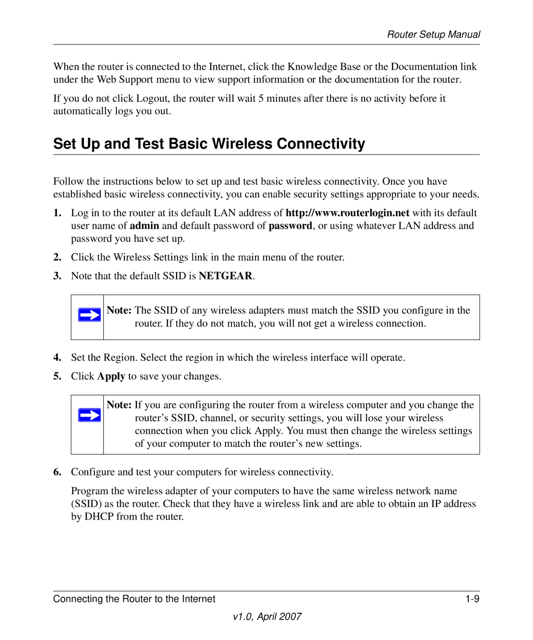 NETGEAR WGT624v4 manual Set Up and Test Basic Wireless Connectivity 