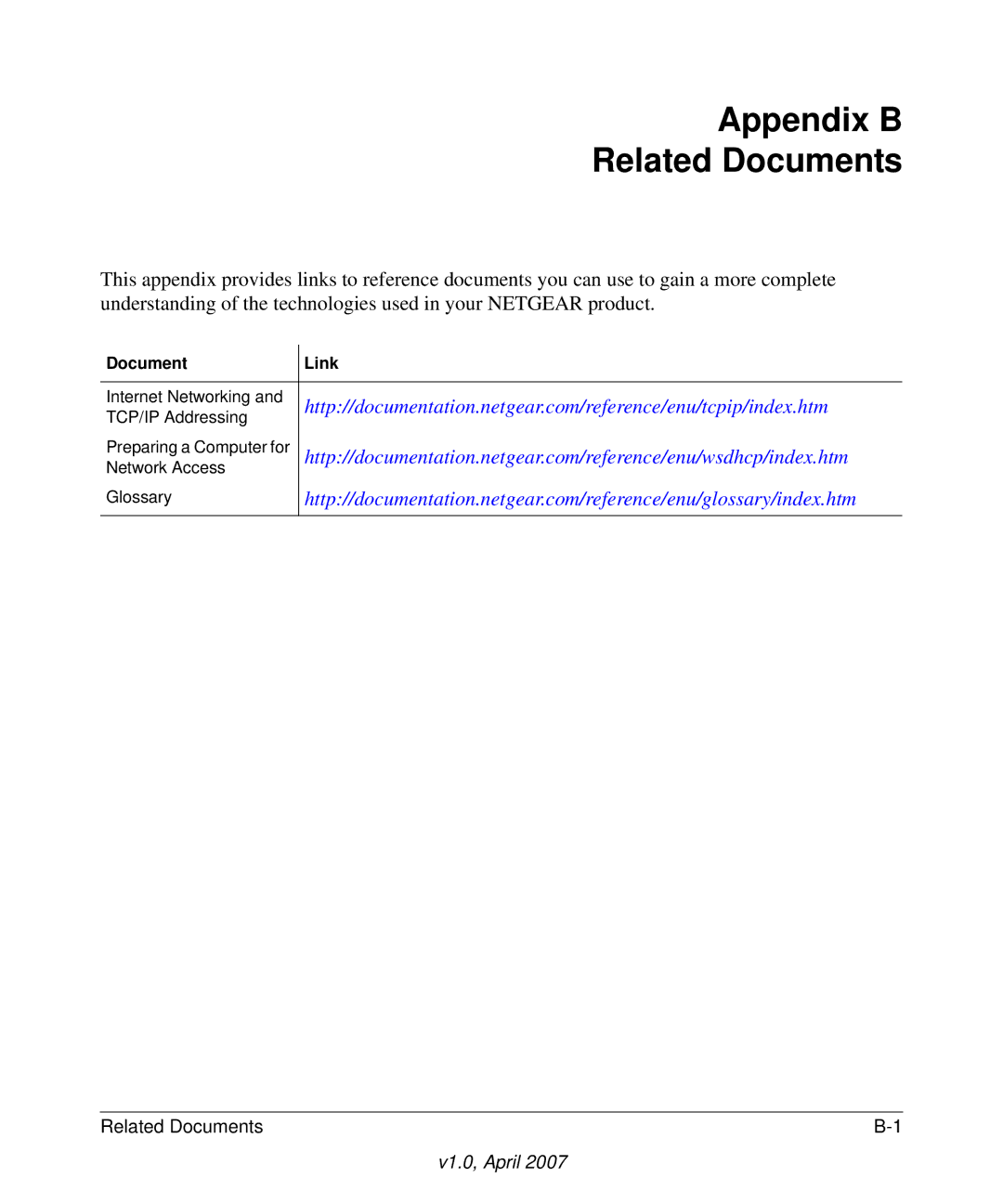 NETGEAR WGT624v4 manual Appendix B Related Documents 