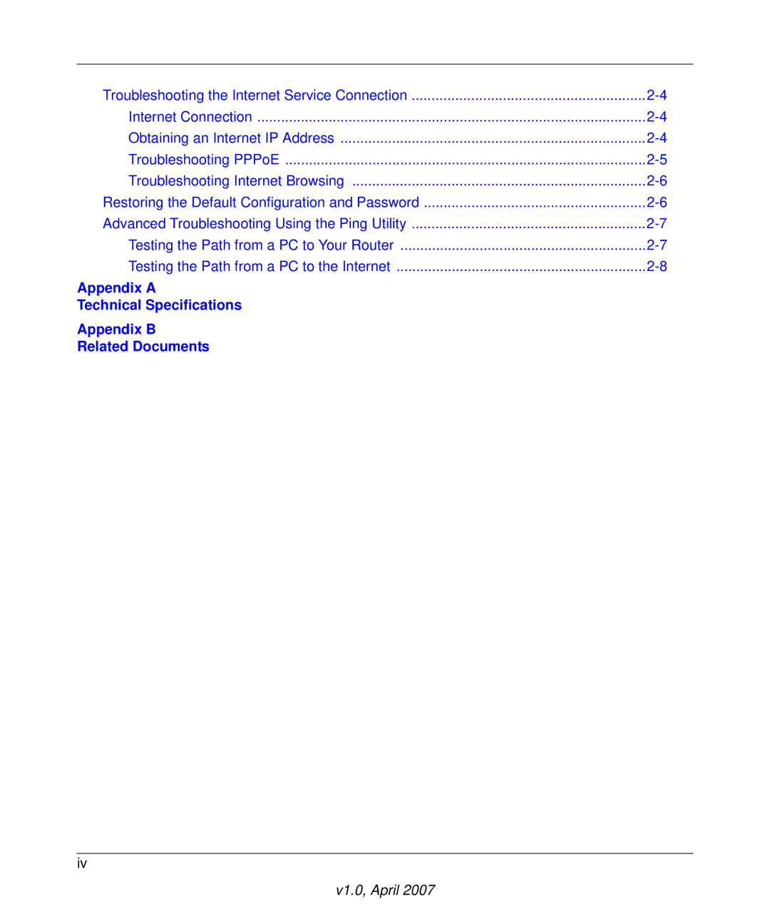 NETGEAR WGT624v4 manual Troubleshooting the Internet Service Connection 