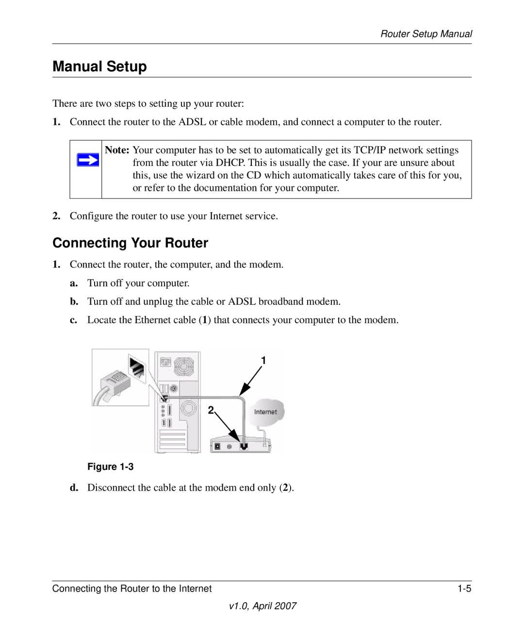 NETGEAR WGT624v4 manual Manual Setup, Connecting Your Router 