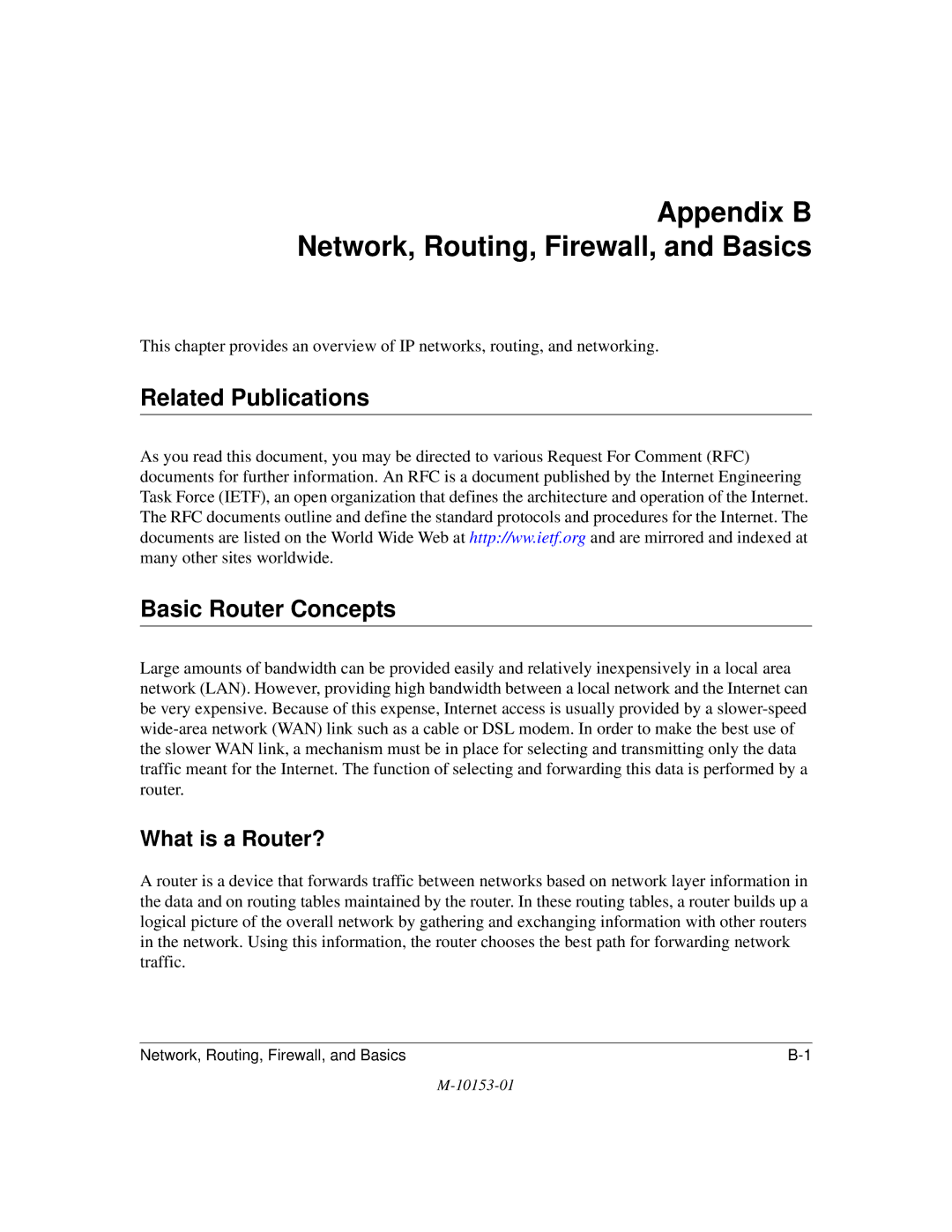 NETGEAR WGU624 manual Appendix B Network, Routing, Firewall, and Basics, Related Publications, Basic Router Concepts 