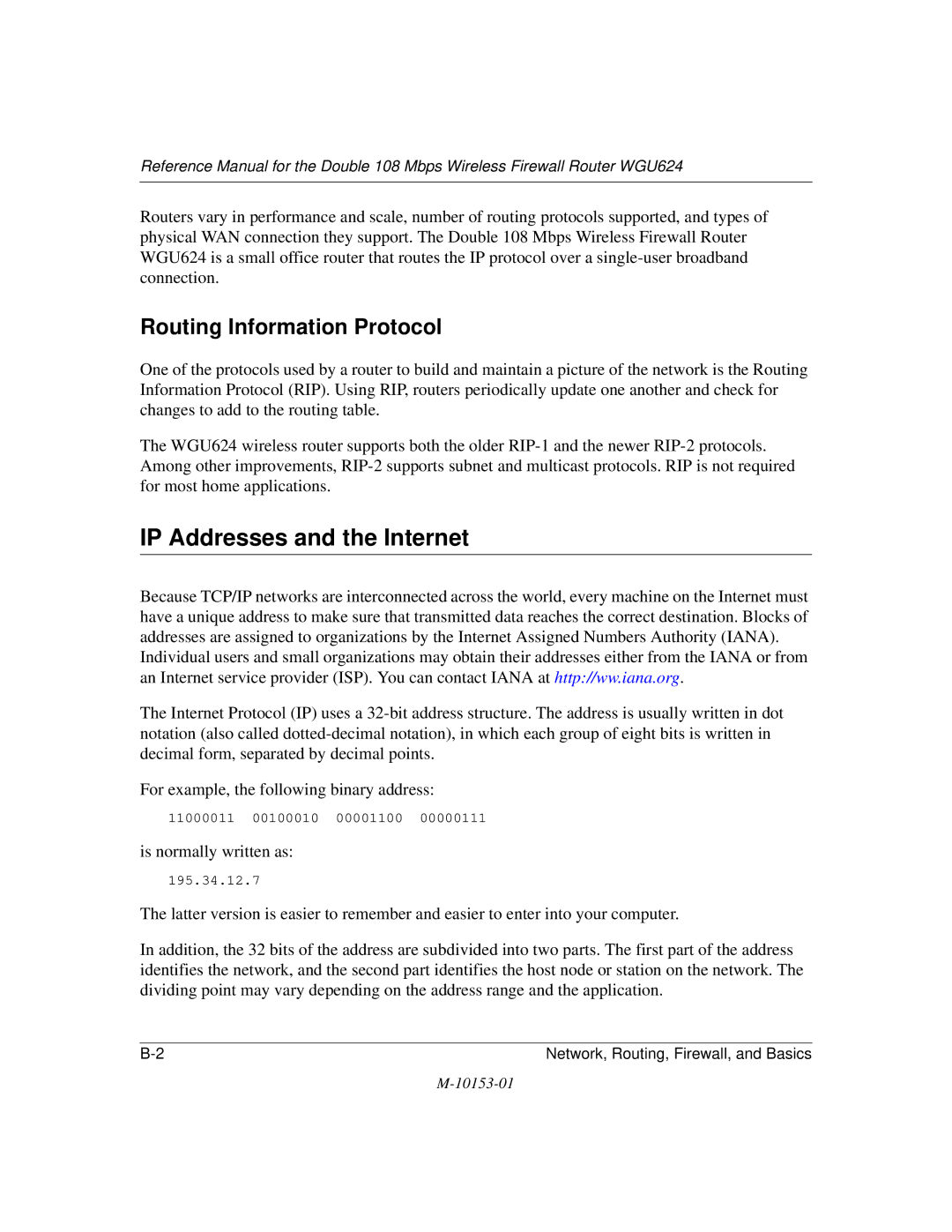 NETGEAR WGU624 manual IP Addresses and the Internet, Routing Information Protocol 