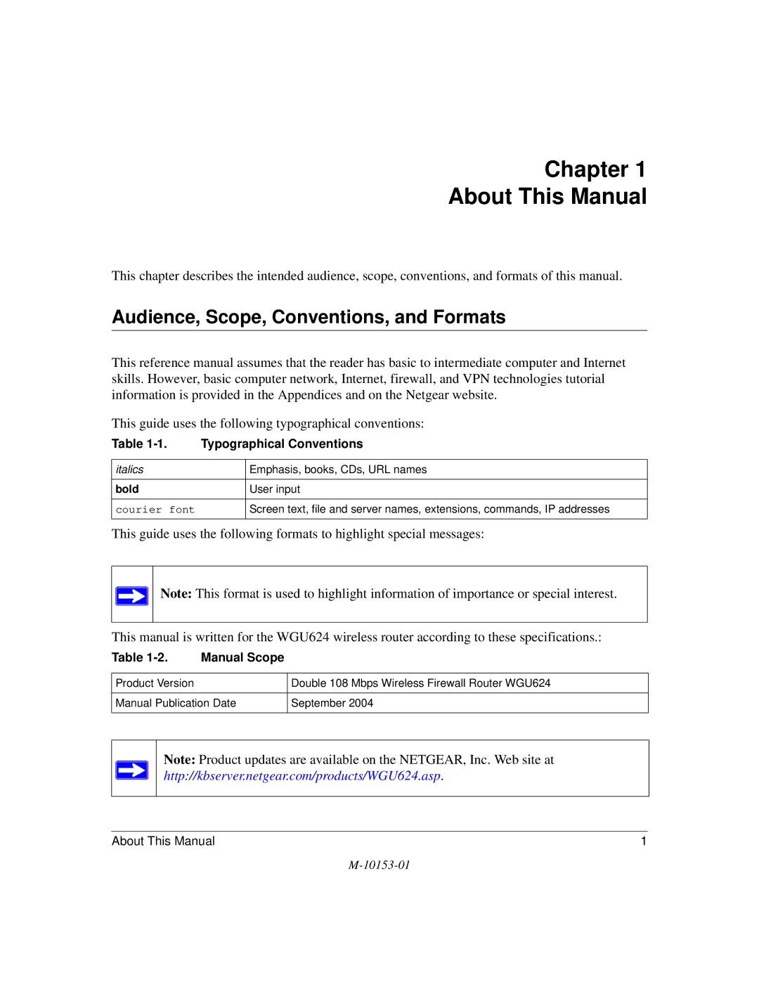 NETGEAR WGU624 manual Chapter About This Manual, Audience, Scope, Conventions, and Formats, Typographical Conventions 