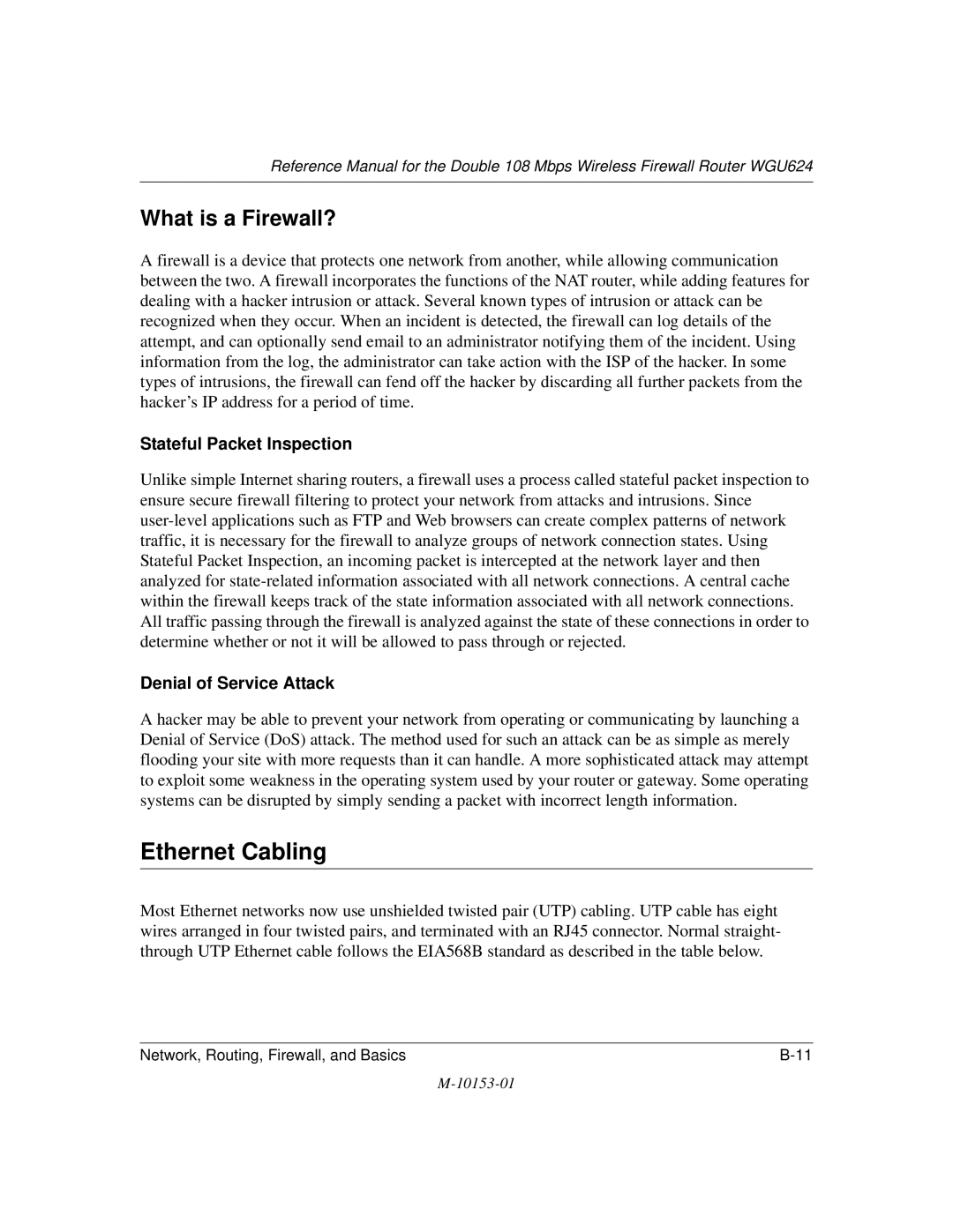 NETGEAR WGU624 manual Ethernet Cabling, What is a Firewall? 