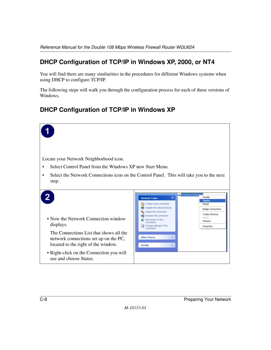 NETGEAR WGU624 manual Dhcp Configuration of TCP/IP in Windows XP, 2000, or NT4 