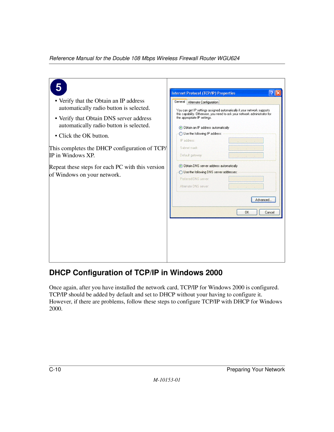 NETGEAR WGU624 manual Dhcp Configuration of TCP/IP in Windows 