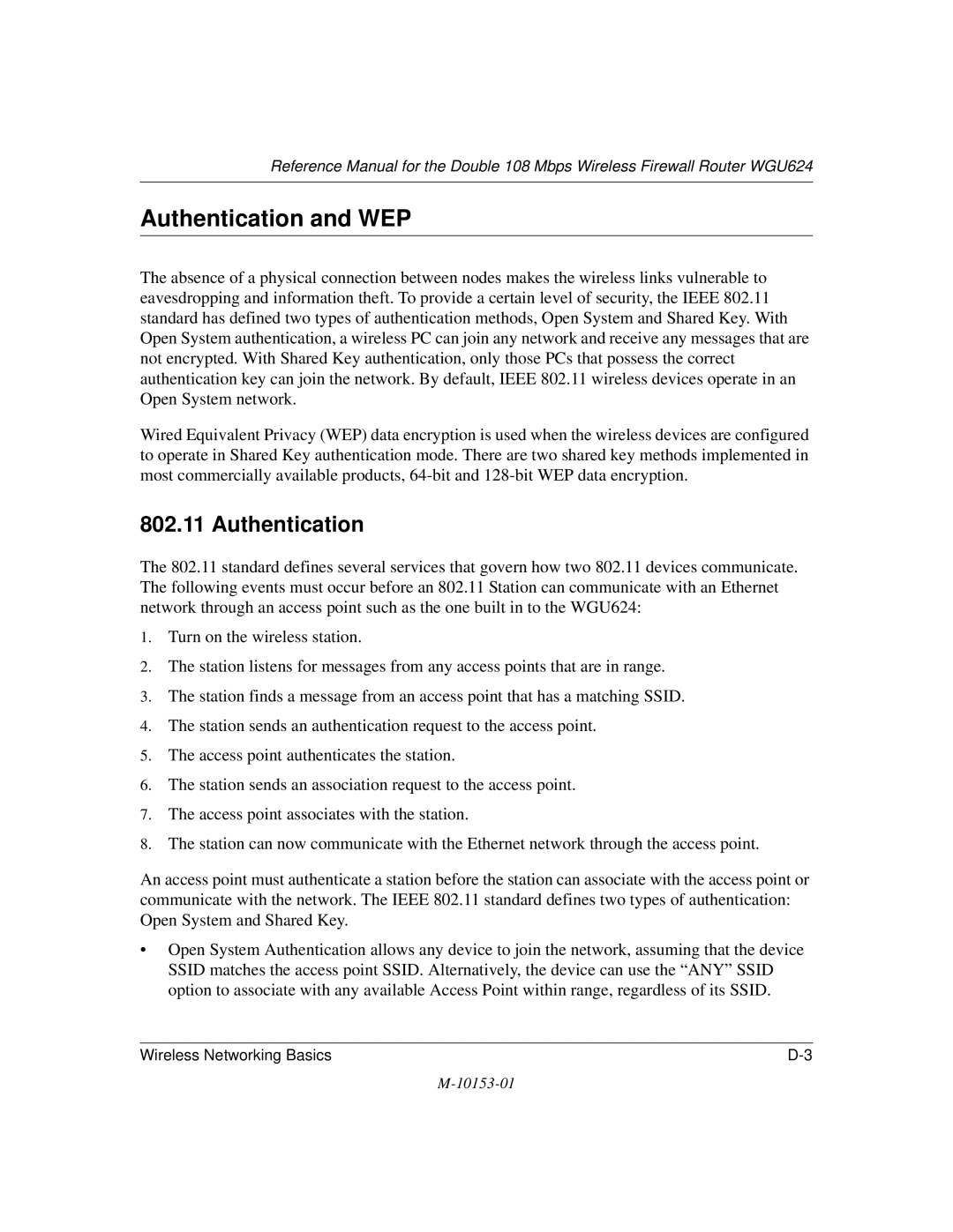 NETGEAR WGU624 manual Authentication and WEP 