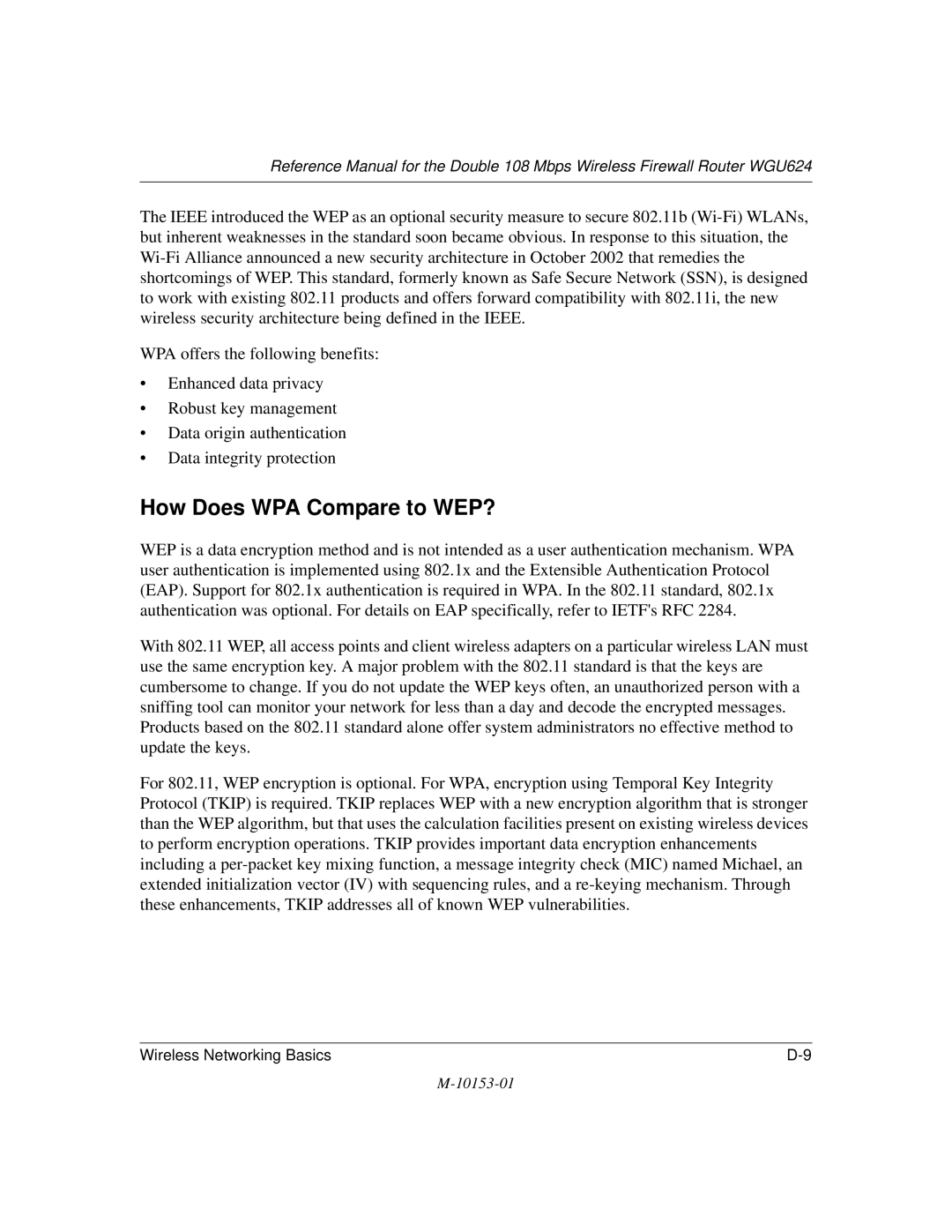 NETGEAR WGU624 manual How Does WPA Compare to WEP? 