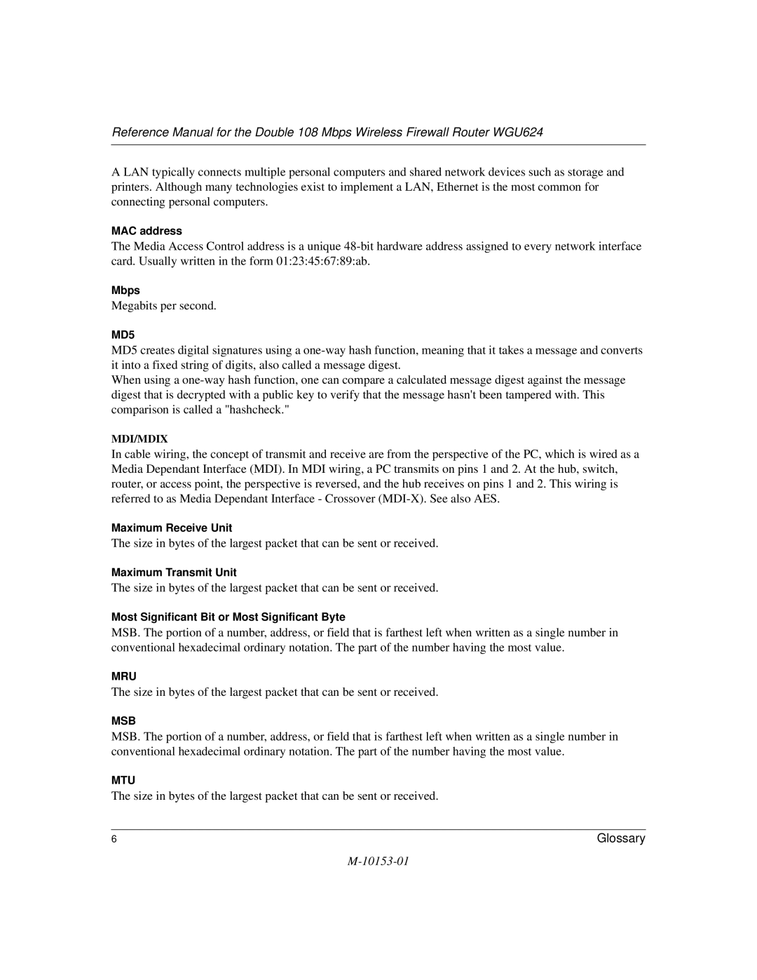 NETGEAR WGU624 manual Megabits per second 