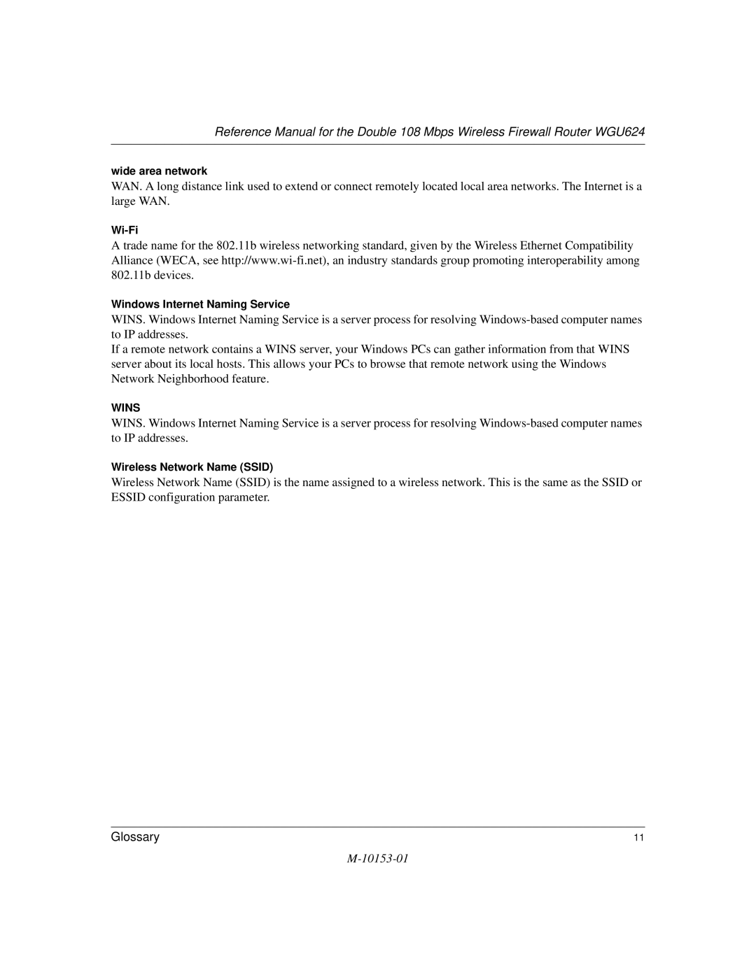 NETGEAR WGU624 manual Wins 