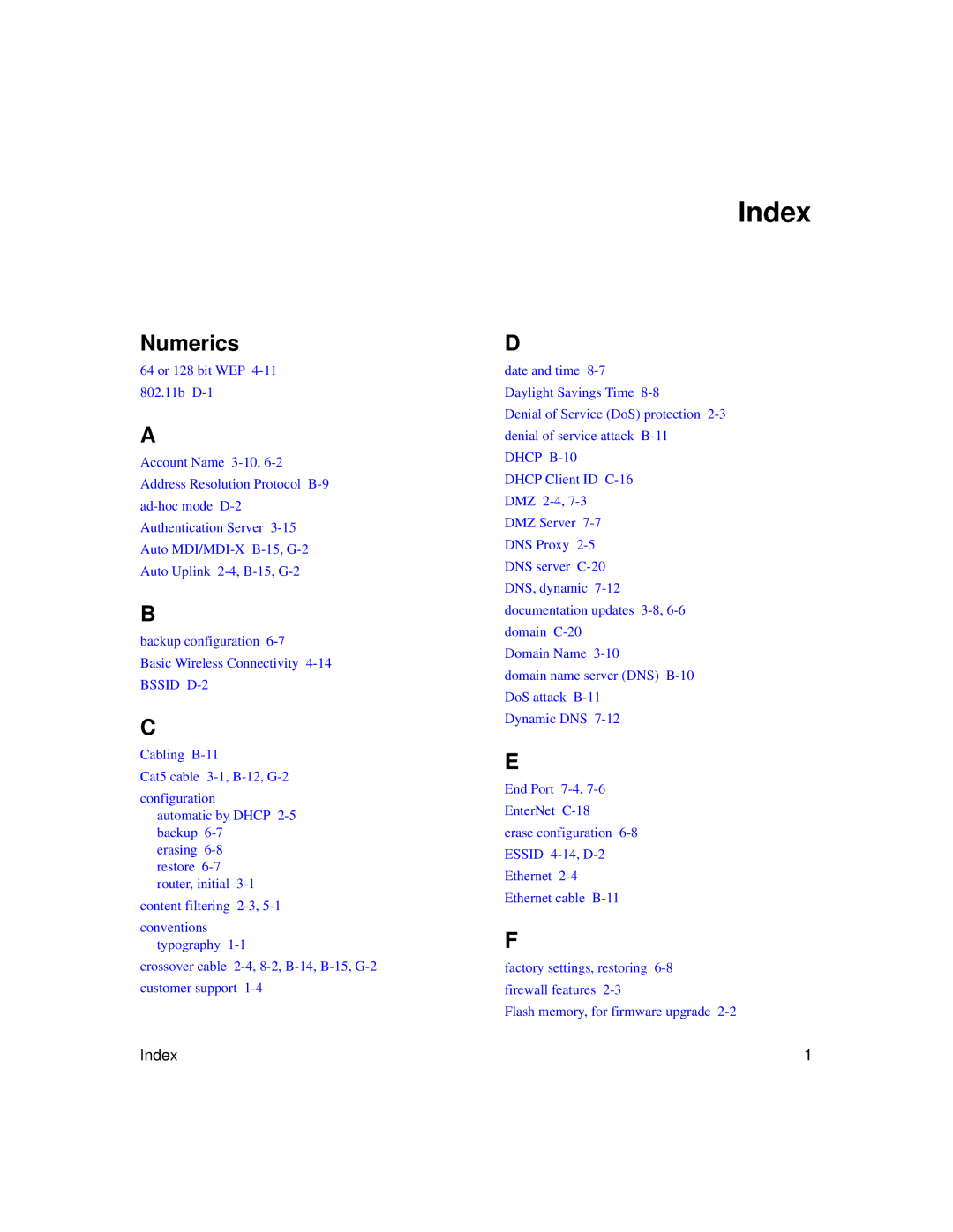 NETGEAR WGU624 manual Index, Numerics 