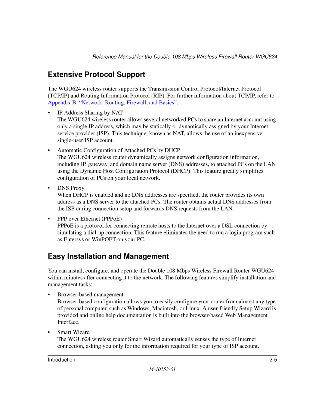 NETGEAR WGU624 manual Extensive Protocol Support, Easy Installation and Management 