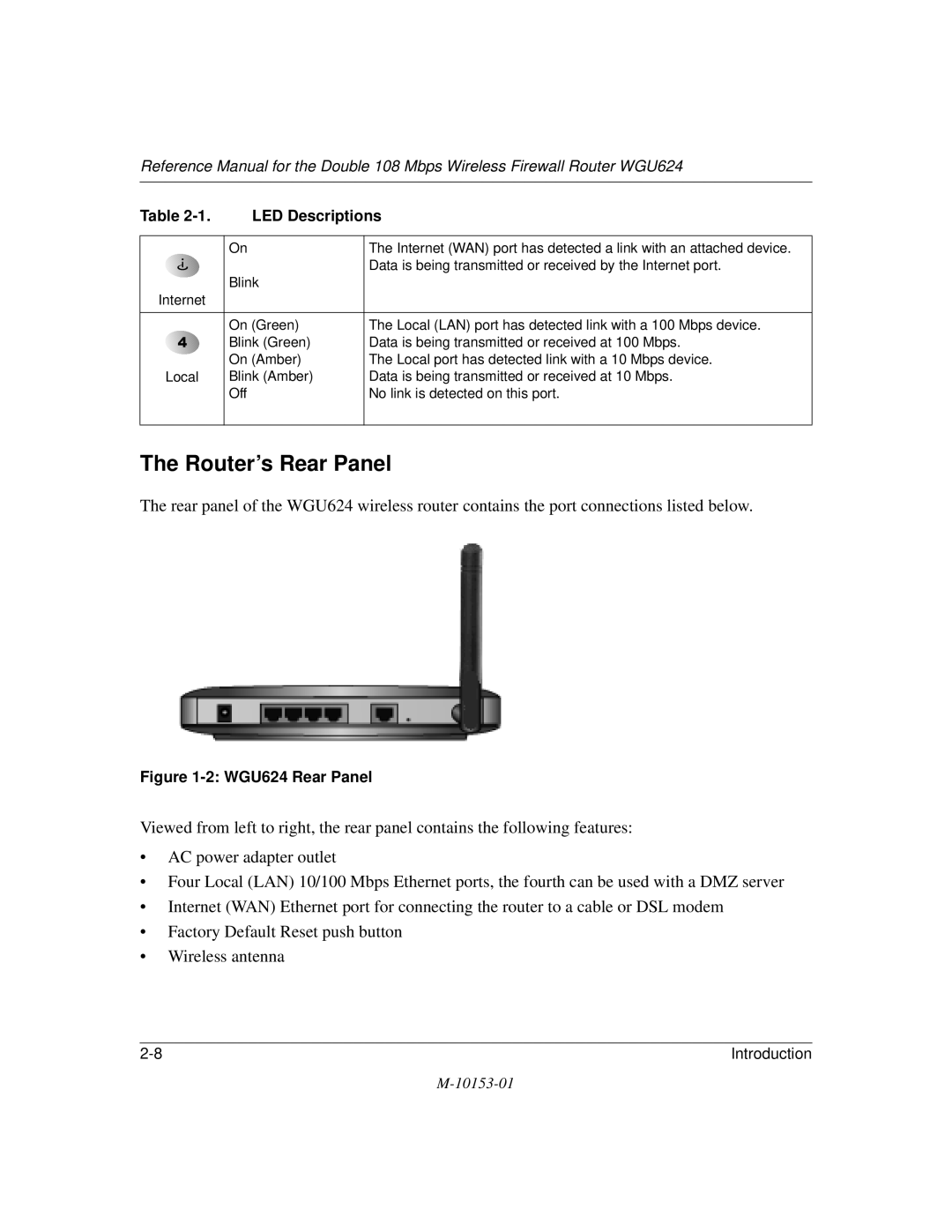 NETGEAR manual Router’s Rear Panel, WGU624 Rear Panel 