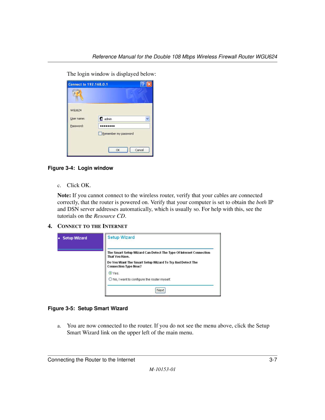 NETGEAR WGU624 manual Login window is displayed below 