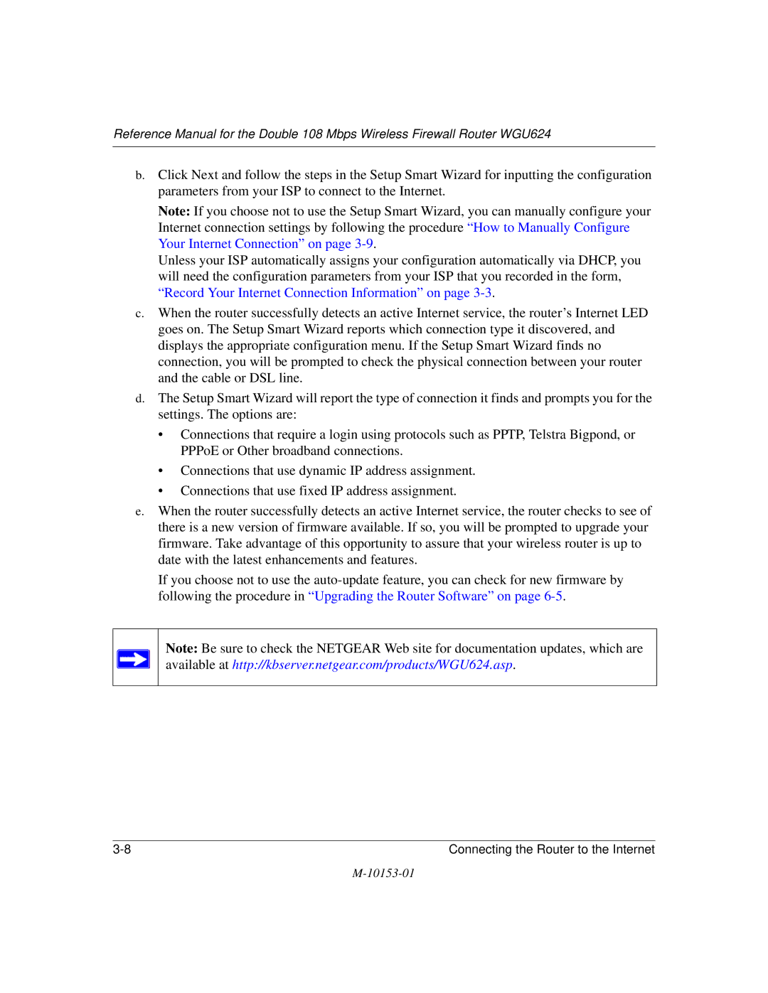 NETGEAR WGU624 manual Connecting the Router to the Internet 