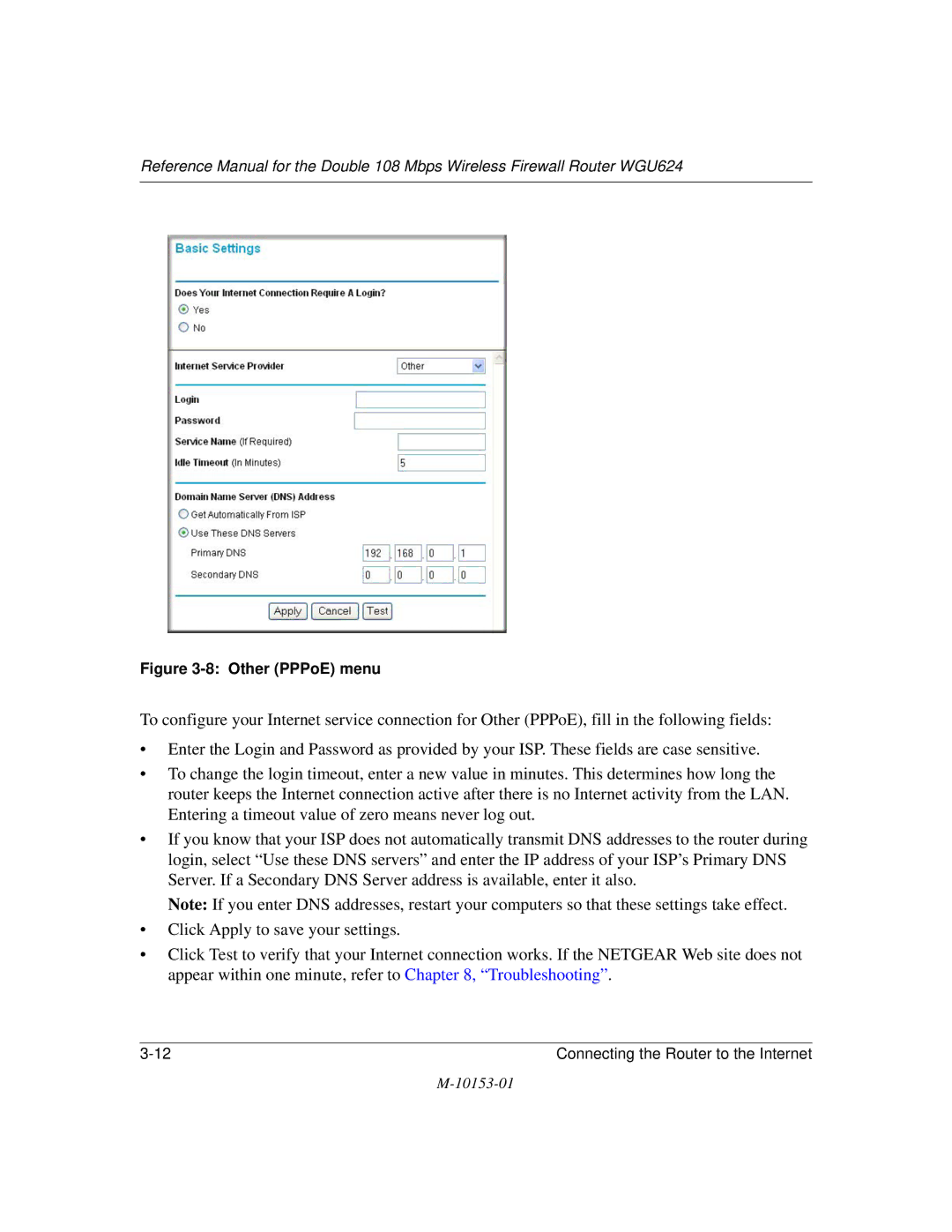 NETGEAR WGU624 manual Other PPPoE menu 