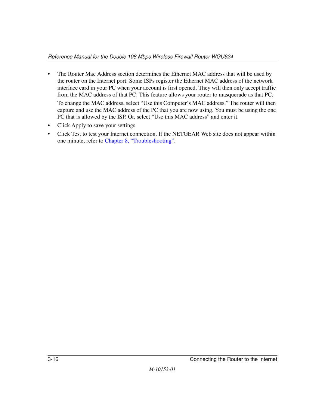 NETGEAR WGU624 manual Connecting the Router to the Internet 