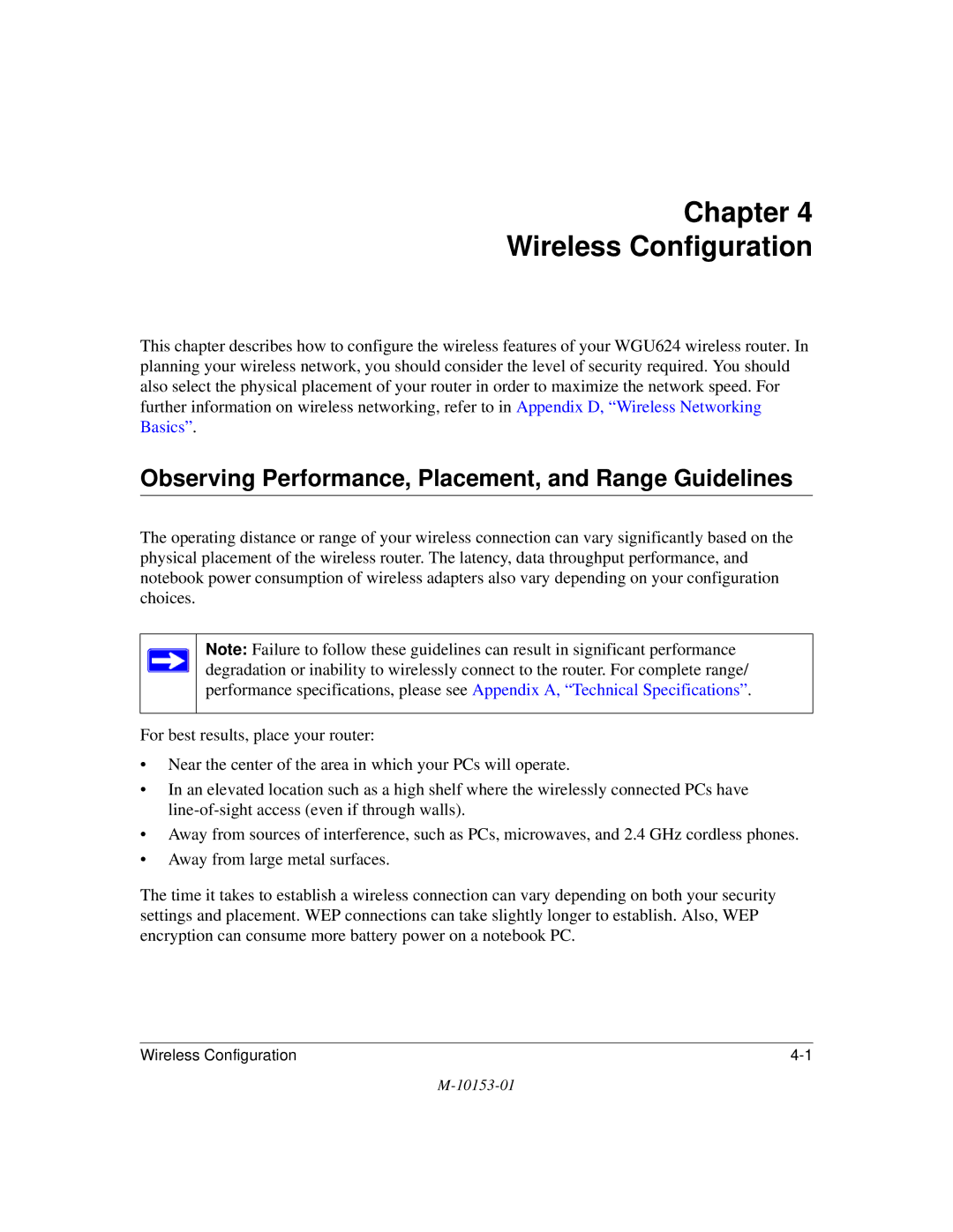 NETGEAR WGU624 manual Chapter Wireless Configuration, Observing Performance, Placement, and Range Guidelines 