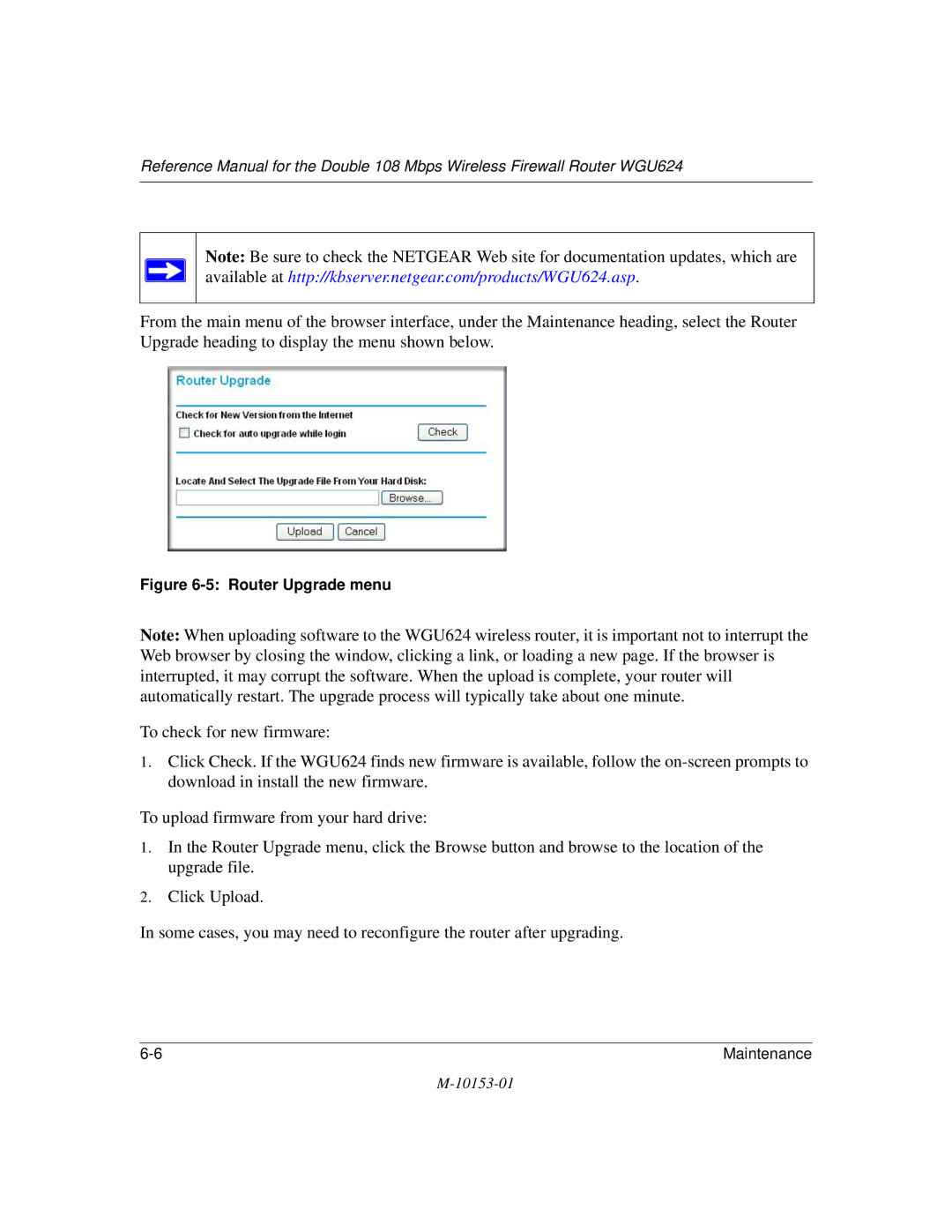 NETGEAR WGU624 manual Router Upgrade menu 