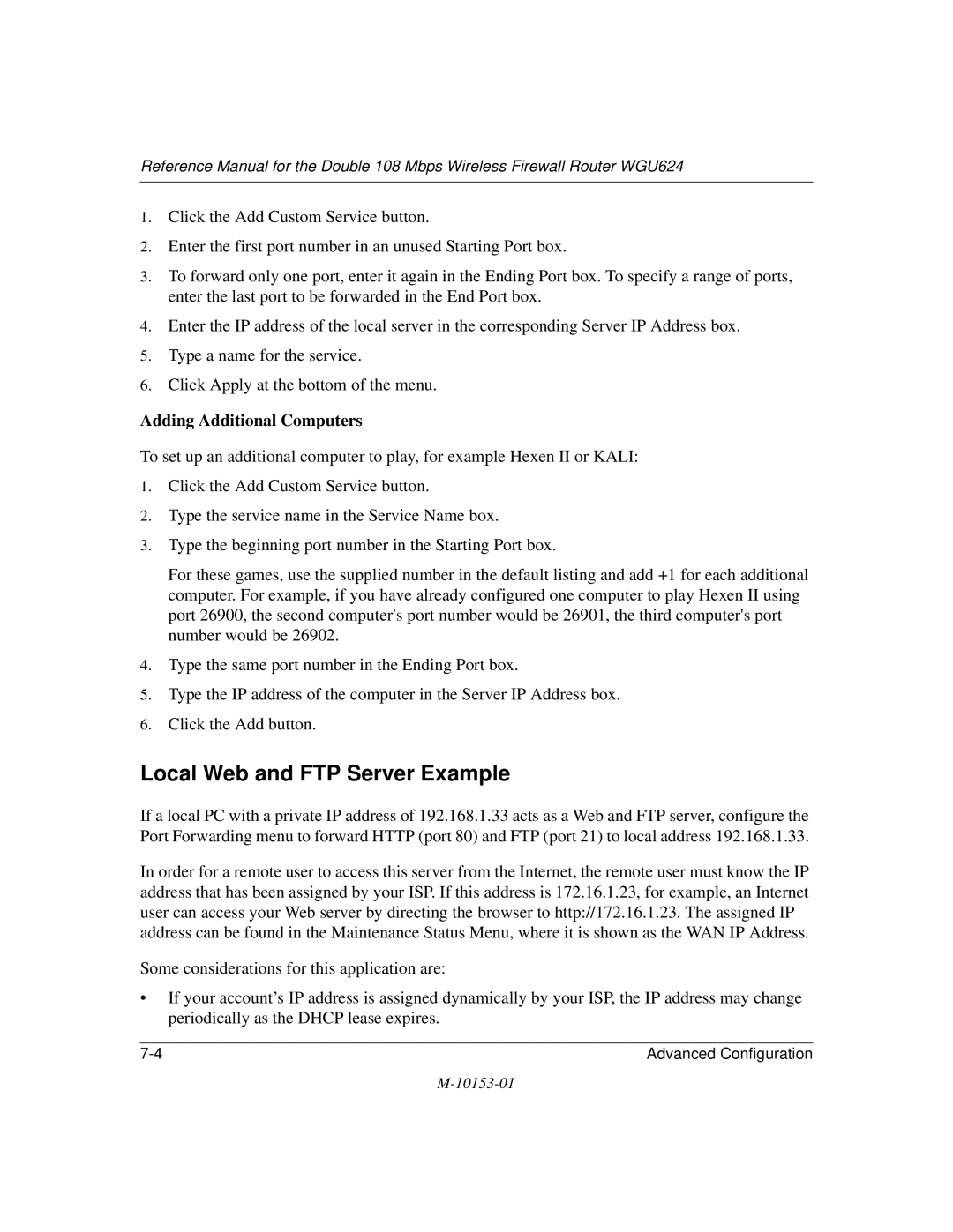 NETGEAR WGU624 manual Local Web and FTP Server Example, Adding Additional Computers 