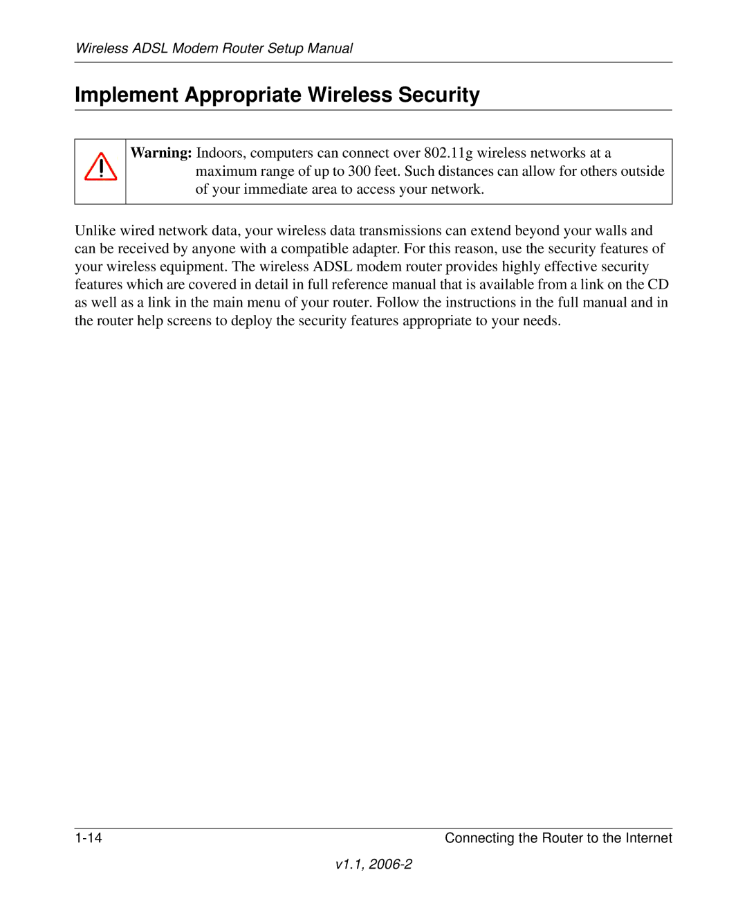 NETGEAR Wireless ADSL Modem Router manual Implement Appropriate Wireless Security 