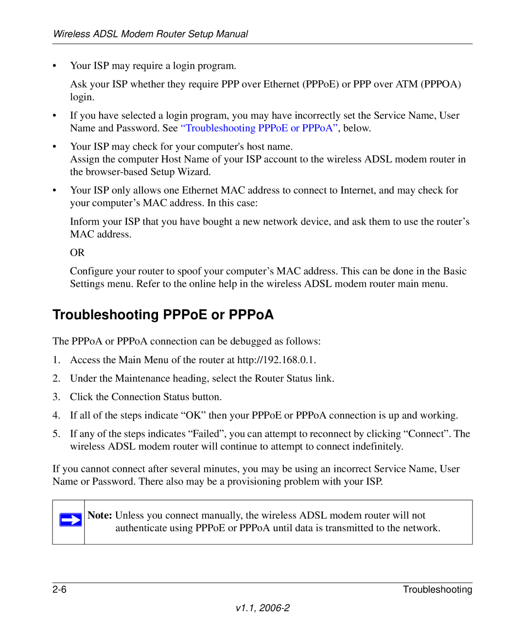 NETGEAR Wireless ADSL Modem Router manual Troubleshooting PPPoE or PPPoA 