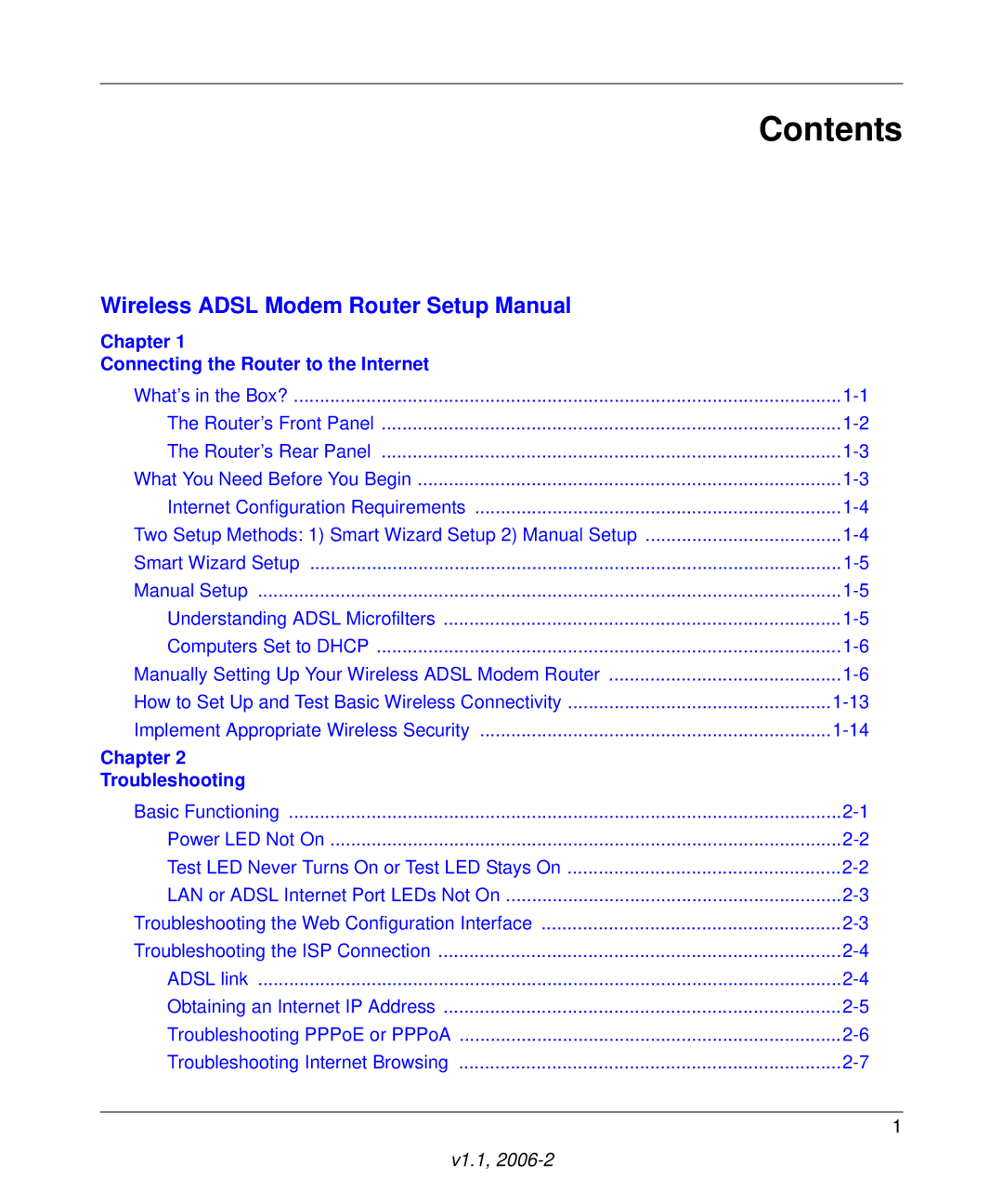 NETGEAR Wireless ADSL Modem Router manual Contents 