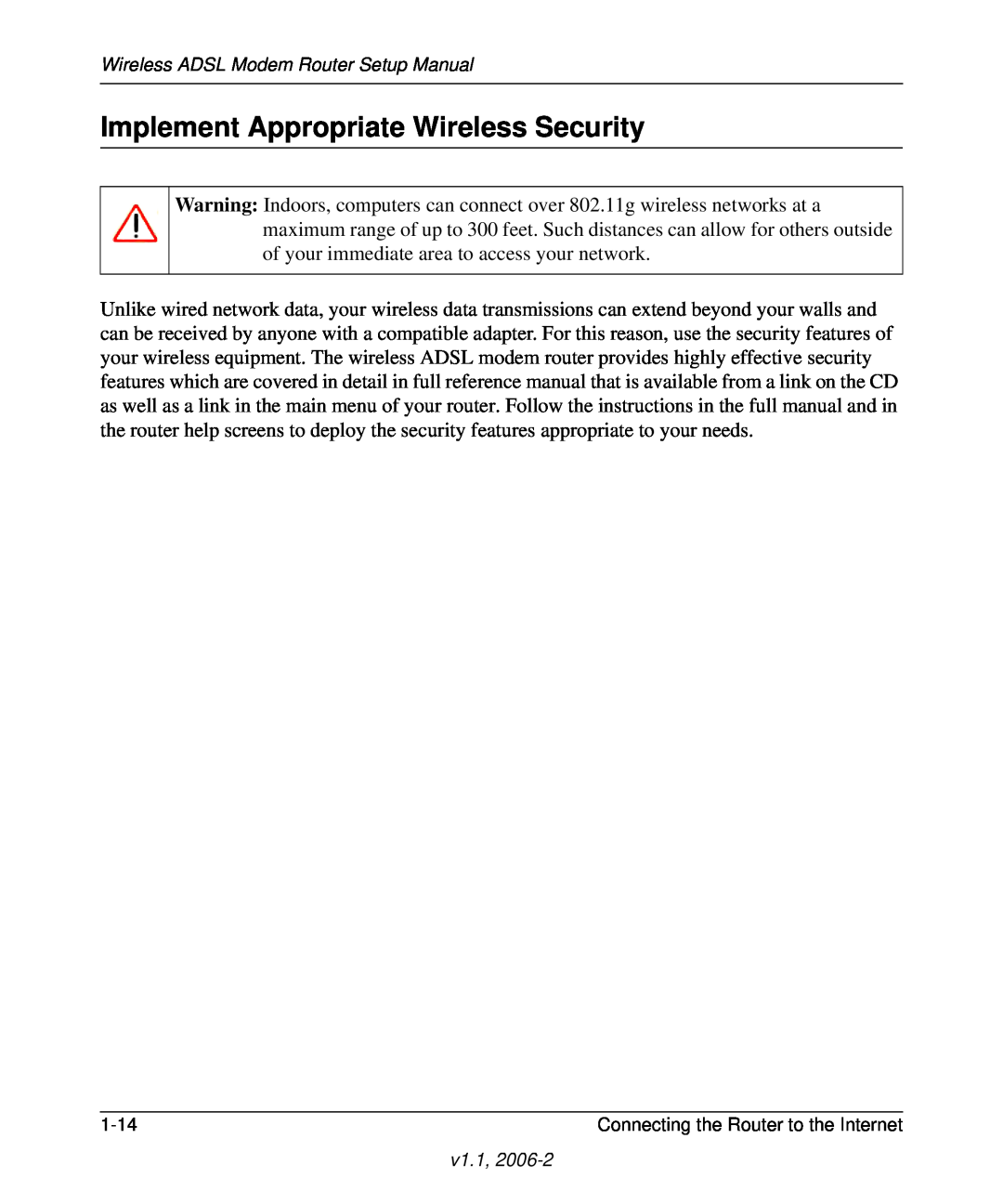 NETGEAR Wireless ADSL Modem Router manual Implement Appropriate Wireless Security 