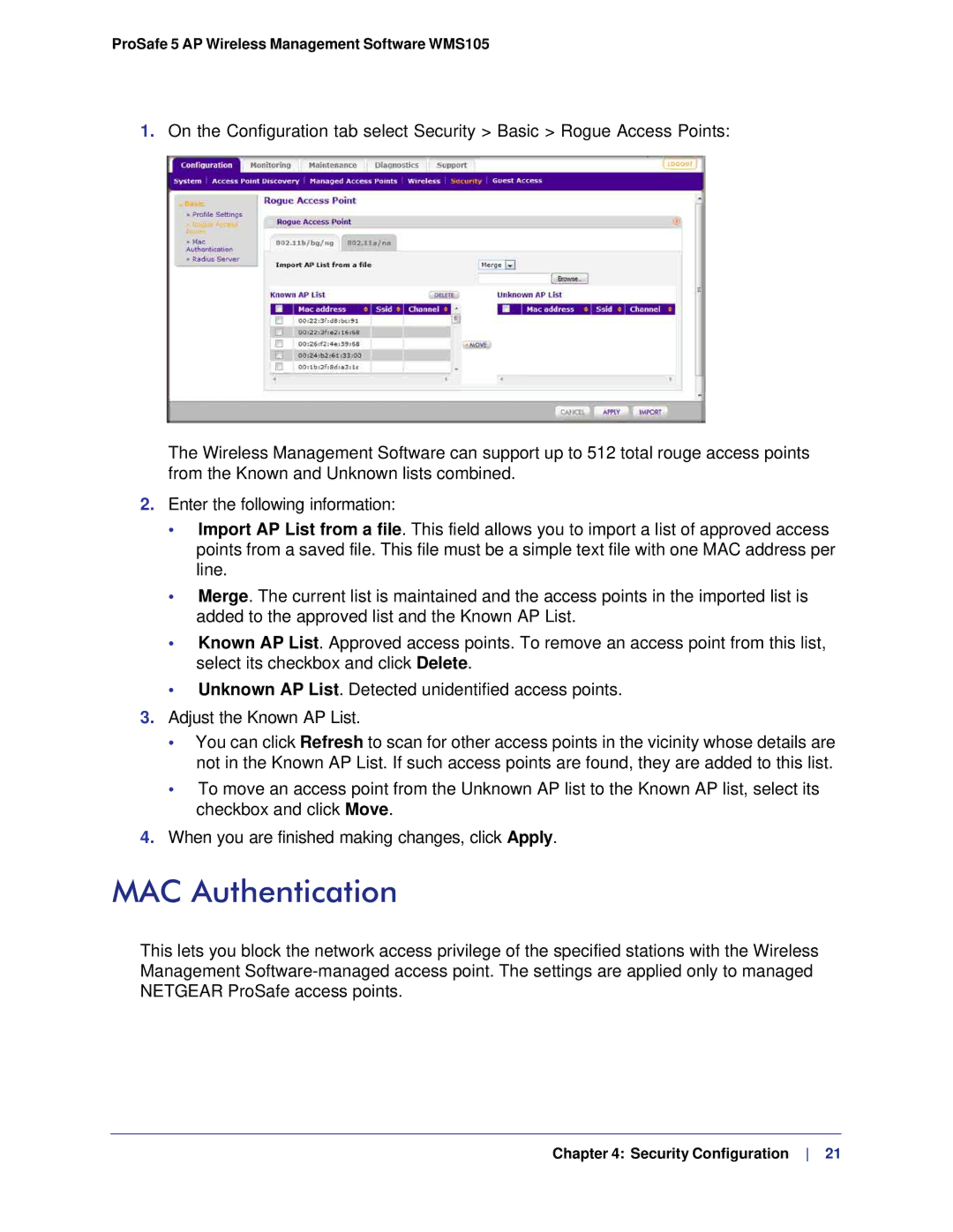 NETGEAR WMS105-10000S user manual MAC Authentication 