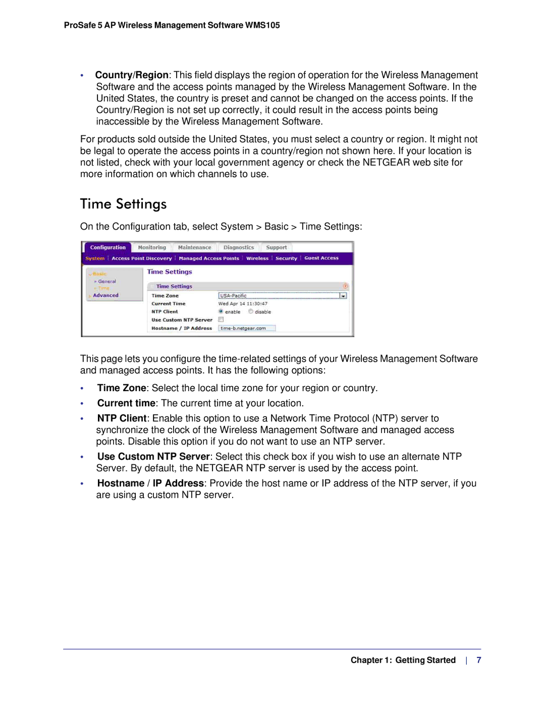 NETGEAR WMS105-10000S user manual Time Settings 